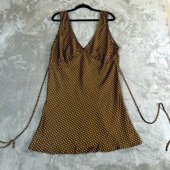 Pink by Frankie’s bikinis brown polka dot mini satin babydoll dress - Picture 2 of 12